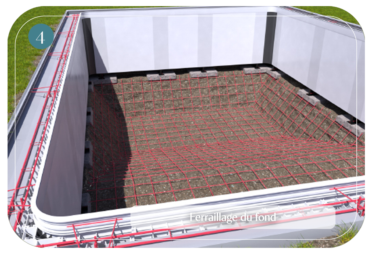 étape 4 de la construction de piscine par BCC Piscines des piscines Dugain en Normandie : Ferraillage du fonds