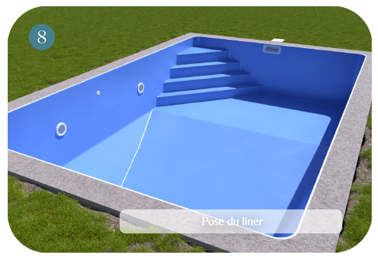 étape 8 de la construction de piscine par BCC Piscines des piscines Dugain en Normandie : pose du liner